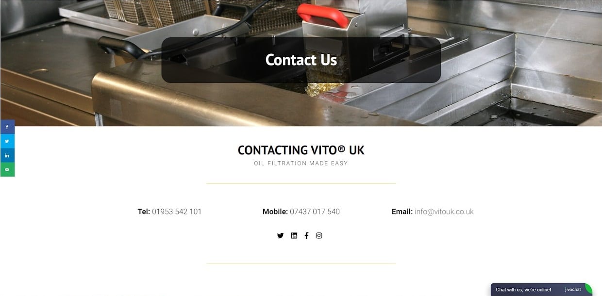 Vito uk website contact us screenshot